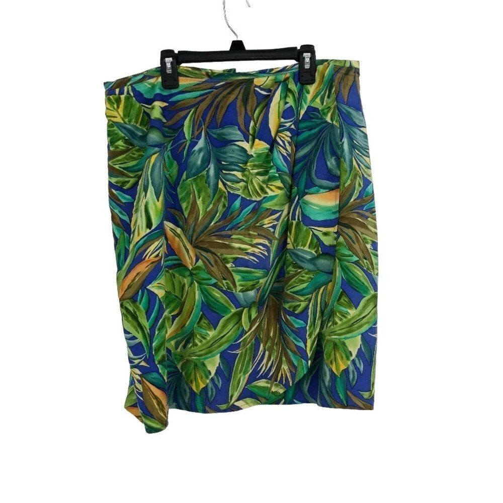 80's Talbots Wrap Skirt Silk‎ Hawaiian Tropical Island Palm Print Knee Length L